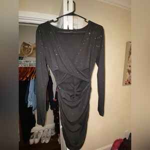 Black Sparkly Body Con Dress with cut out detail